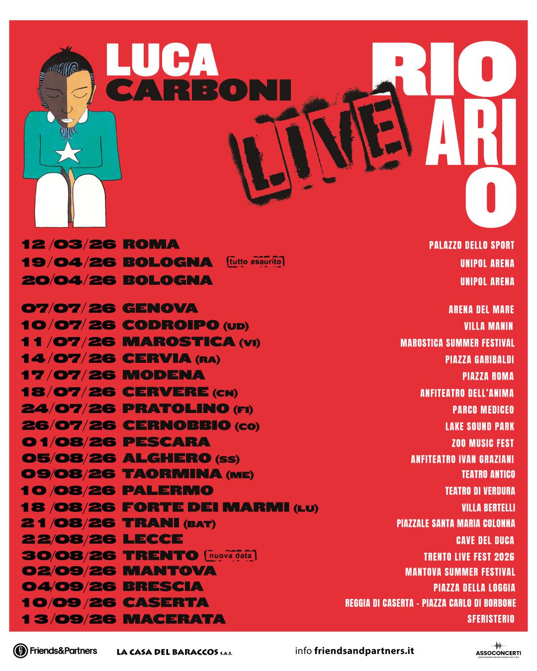 Luca Carboni — Rio Ari O Live Tour 2026 — Tutte le date